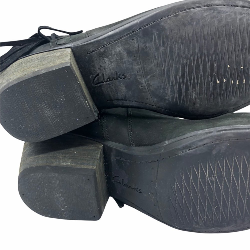 Clarks Artisan Ankle Boots Women Size 9.5 Western Black Leather Side Fringe - Picture 6 of 7